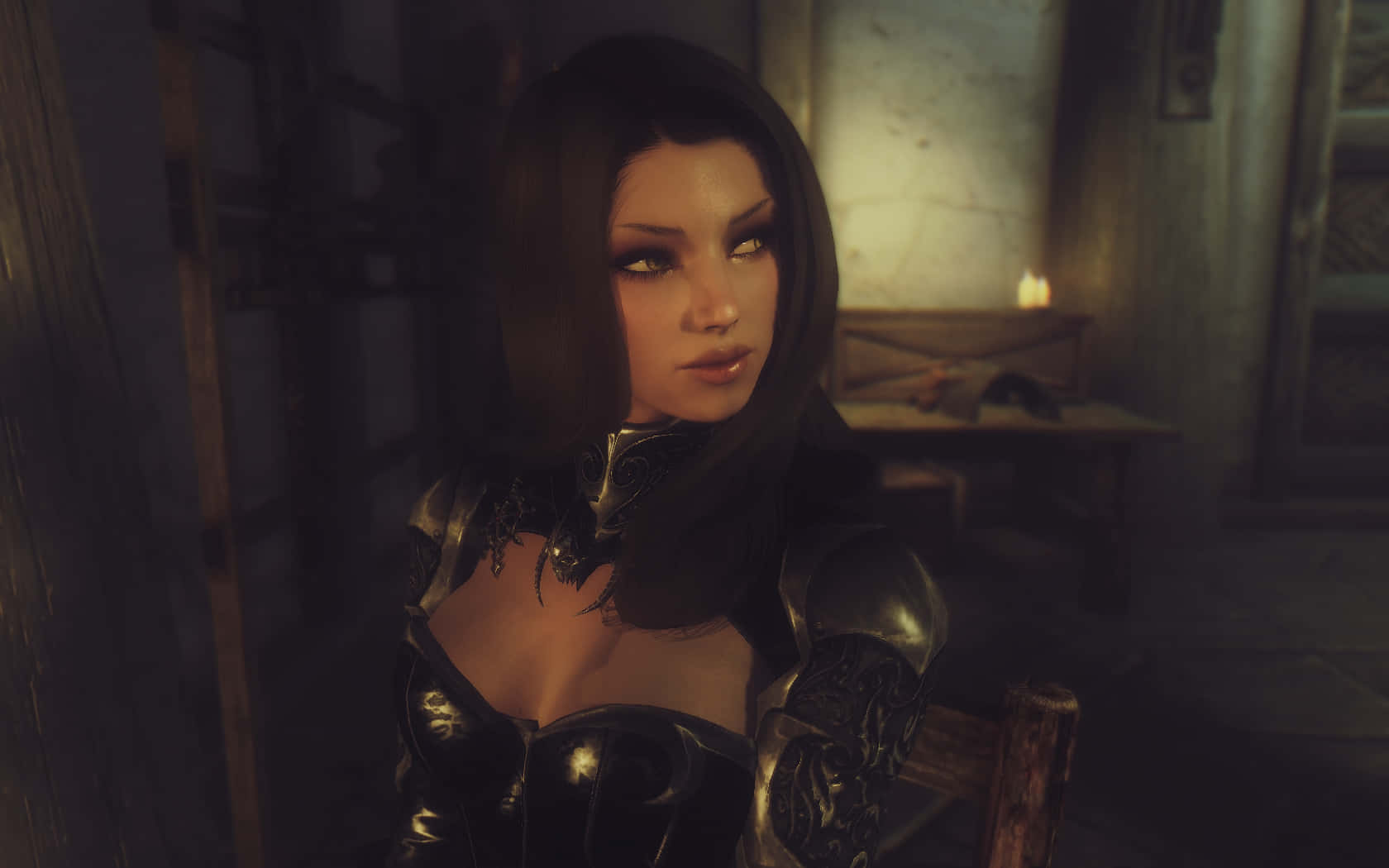 Skyrim, Serana, black armor, HD Desktop Wallpaper