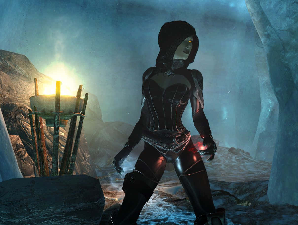 Serana, Skyrim, dark armor, SD Desktop Wallpaper