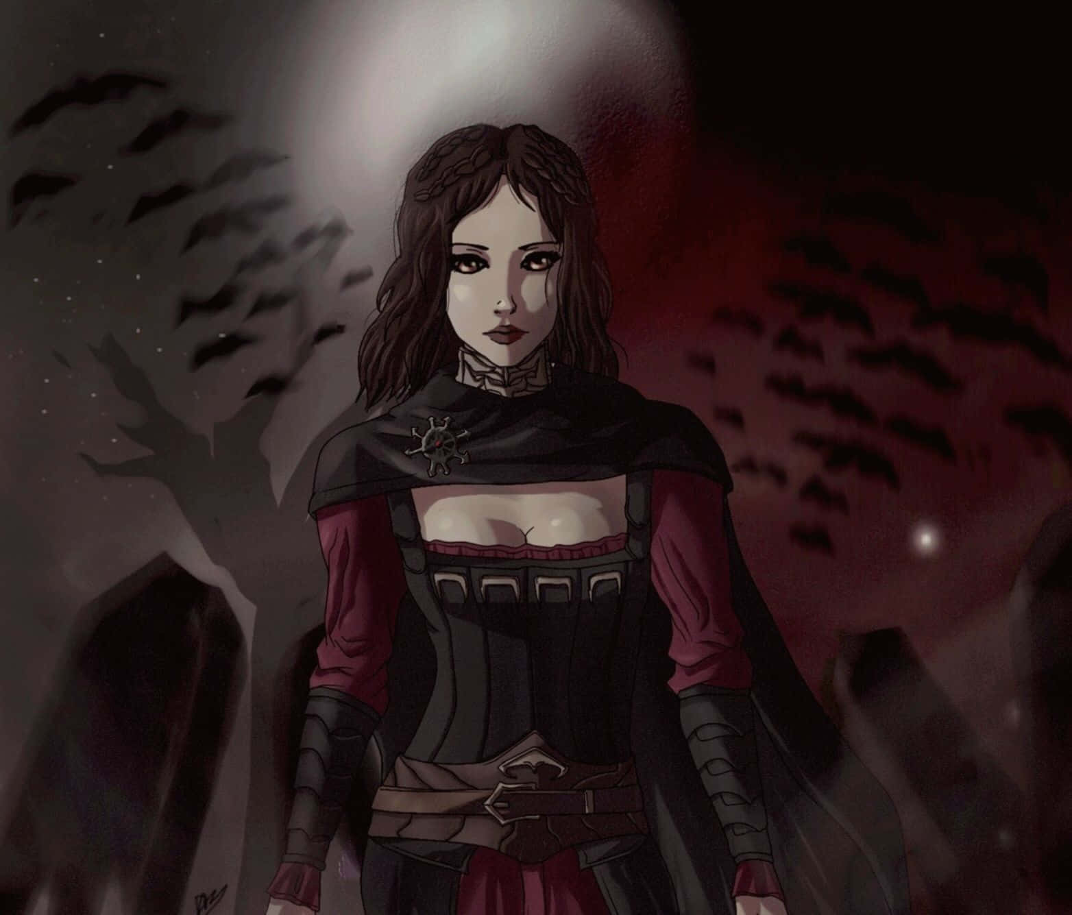 Skyrim Serana, Serana, black and red armored outfit, HD Desktop Wallpaper