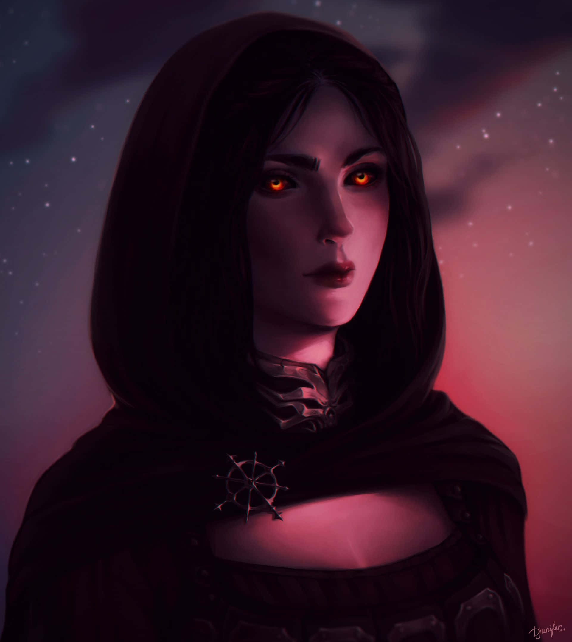 Serana, Skyrim, glowing orange eyes, Full HD Phone Wallpaper