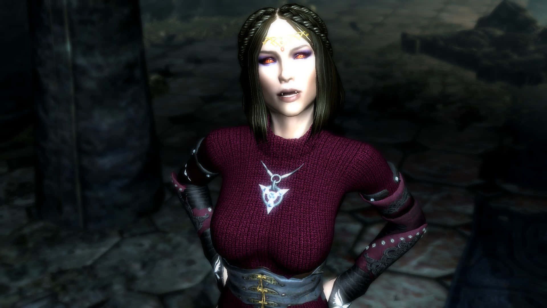 Skyrim Serana, Serana, maroon sweater, Full HD Desktop Wallpaper