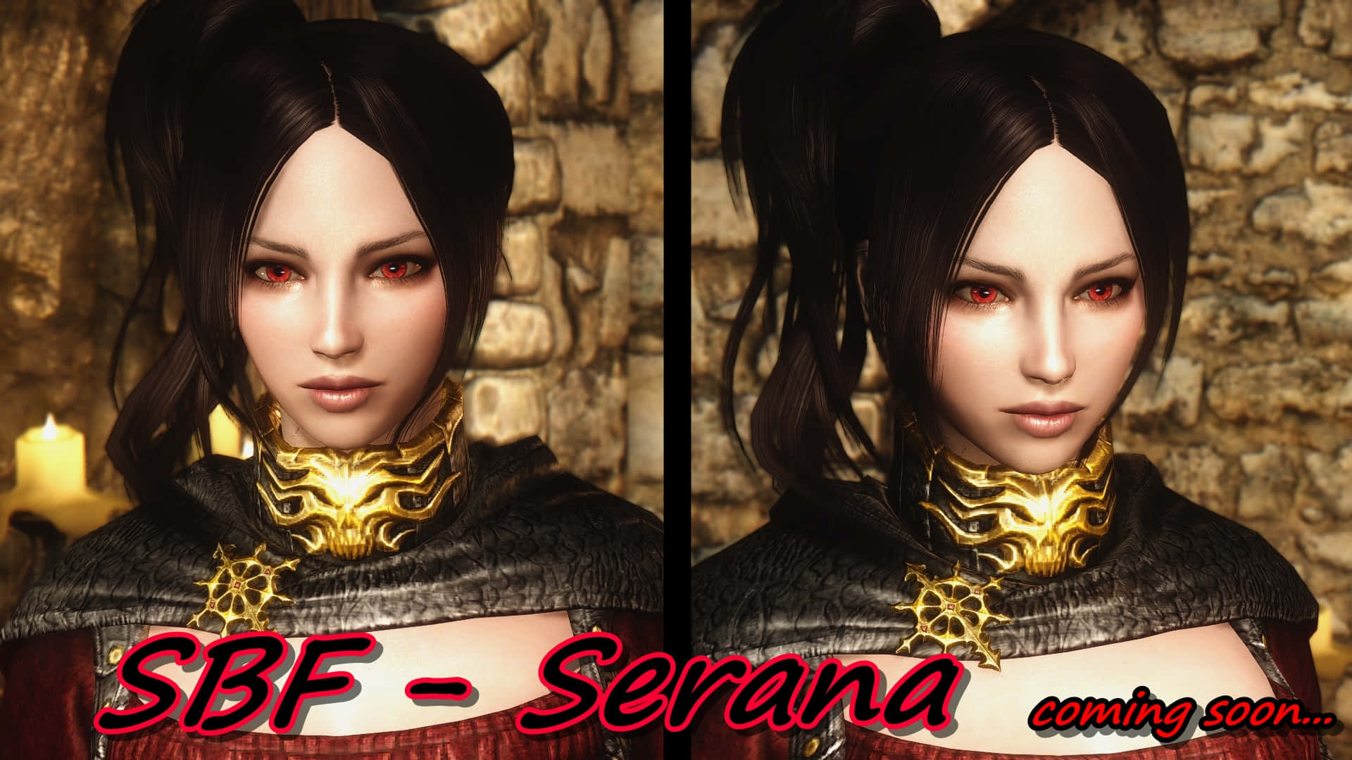 Skyrim Serana, moonlit landscape, dark-haired woman, Full HD Desktop Wallpaper