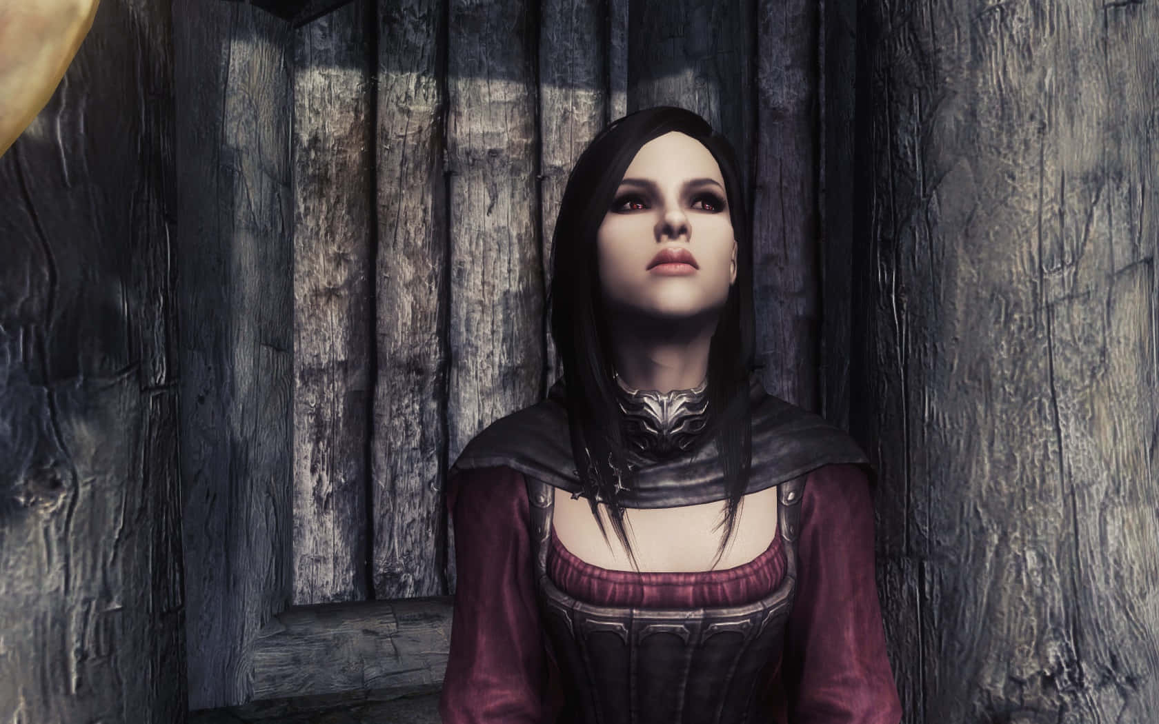 Skyrim Serana, dark hair, red attire, HD Desktop Wallpaper