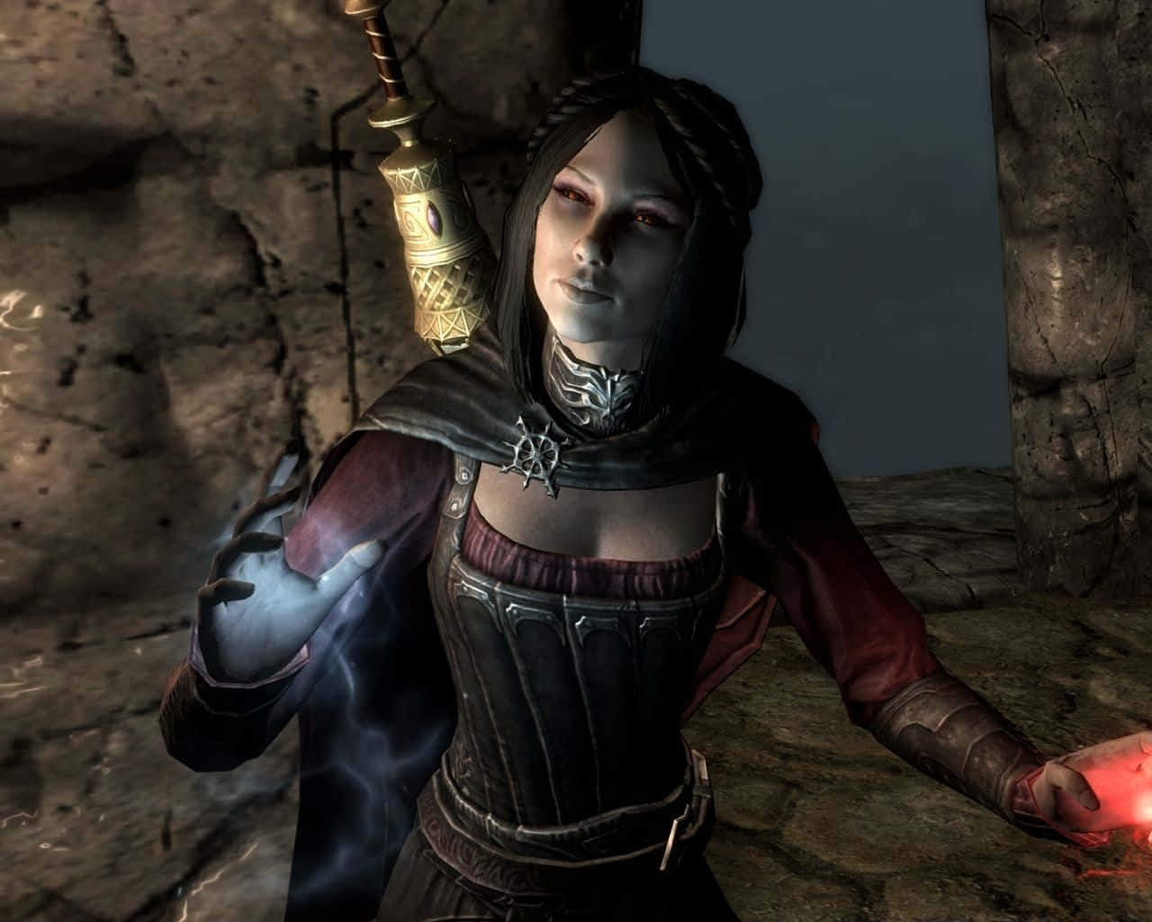 Skyrim Serana, dark-haired fantasy warrior, ornate armor, HD Desktop Wallpaper