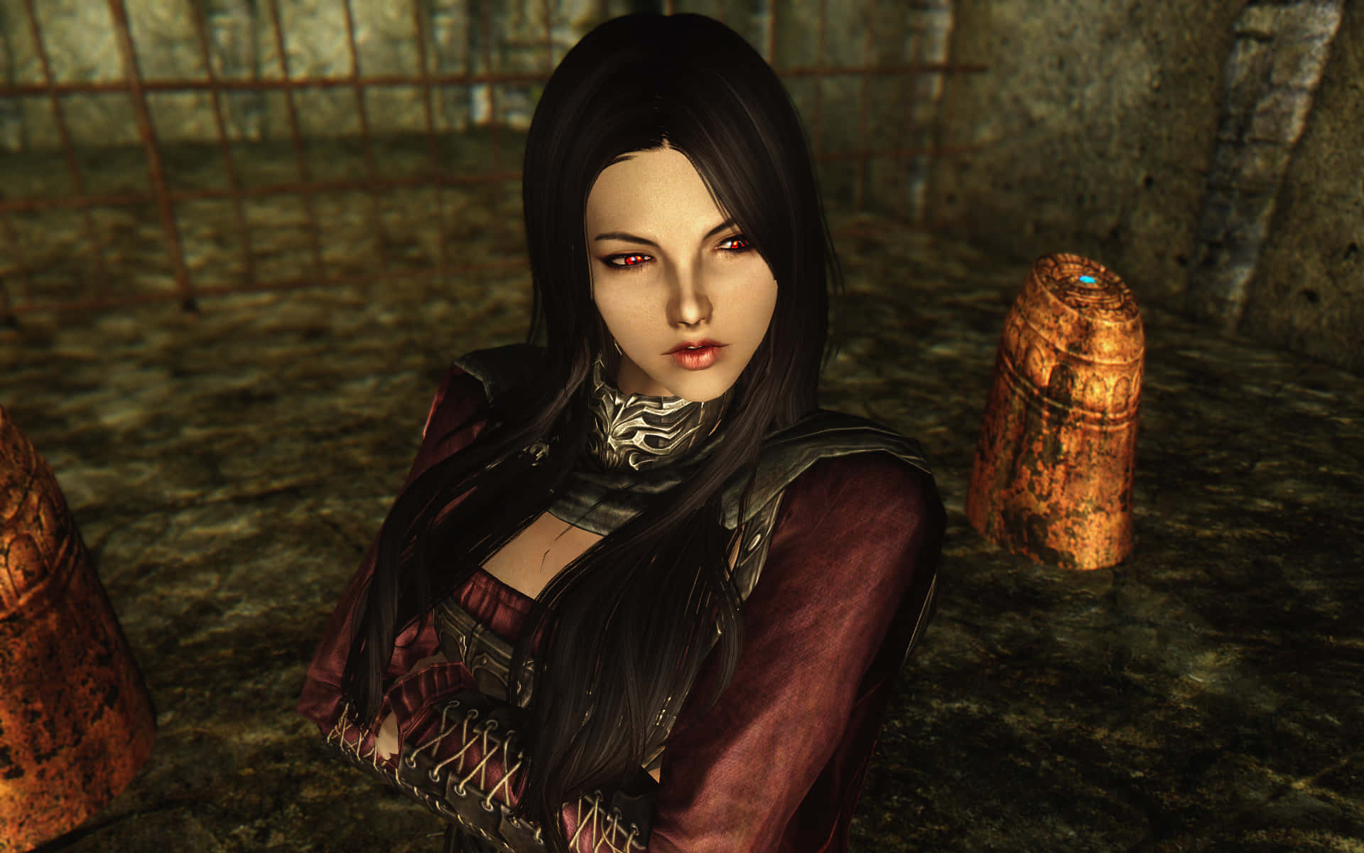 Skyrim Serana, Serana, dark-haired female warrior, Full HD Desktop Wallpaper