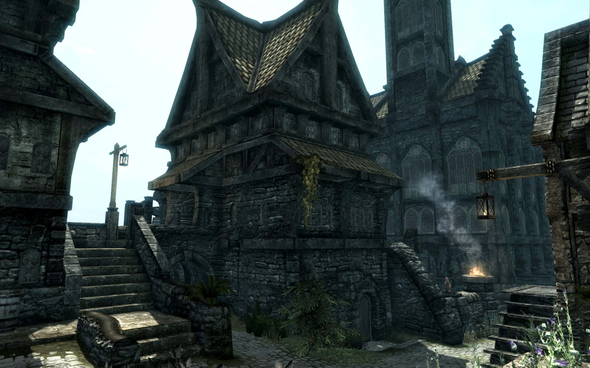 Skyrim, Solitude, ancient stone buildings, Full HD Desktop Wallpaper