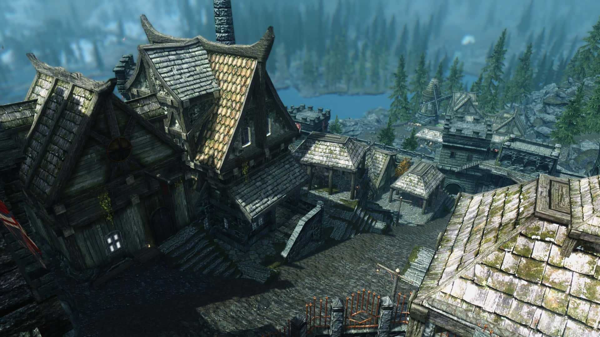 Solitude, Skyrim, wooden houses, Full HD Desktop Wallpaper