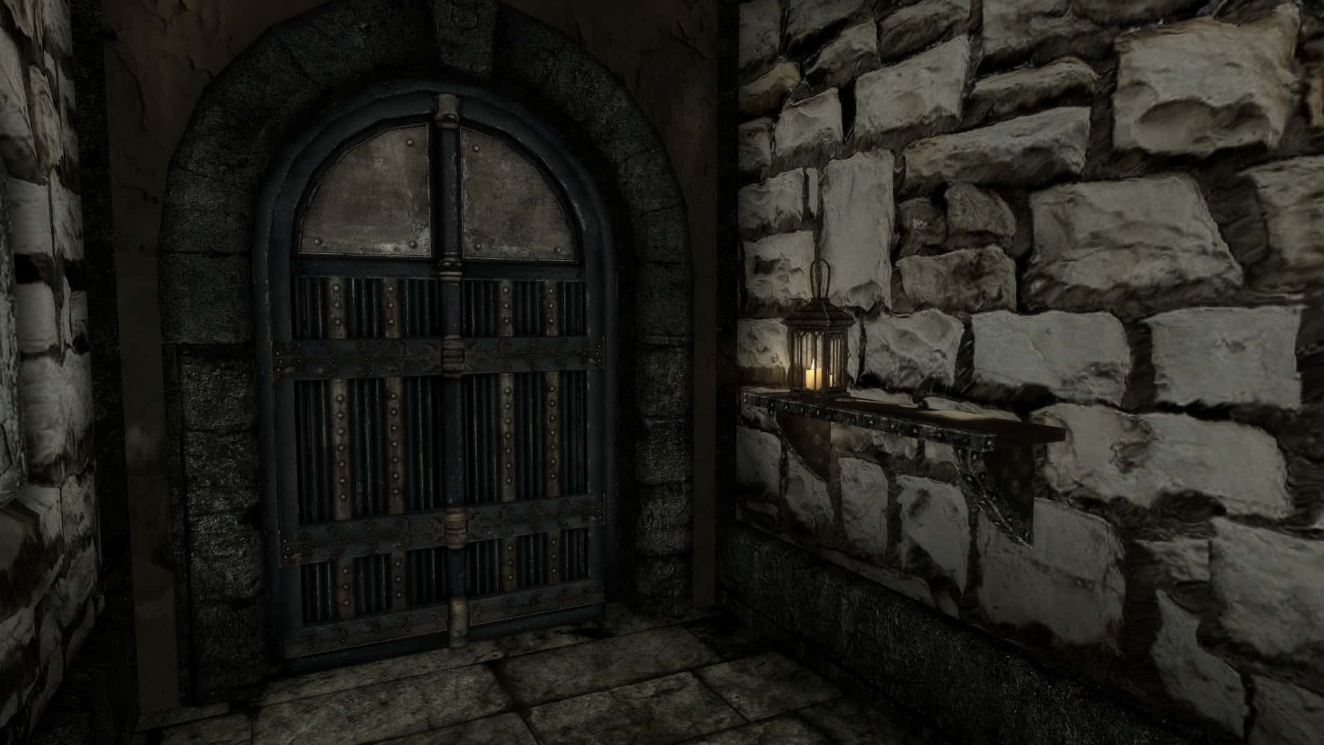 Skyrim Solitude, Solitude, iron-barred door, Full HD Desktop Wallpaper