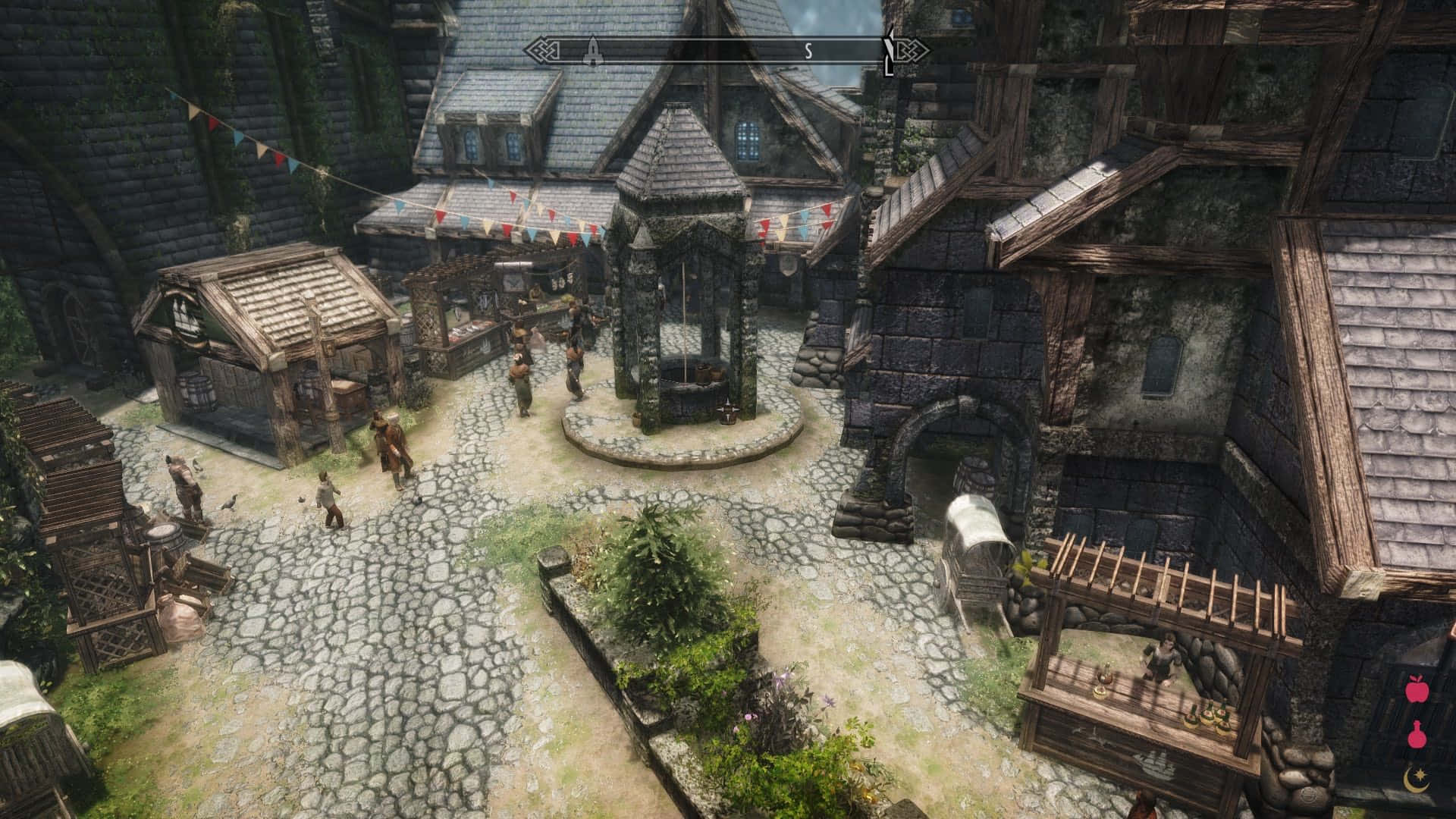 Skyrim, Solitude, cobblestone paths, Full HD Desktop Wallpaper