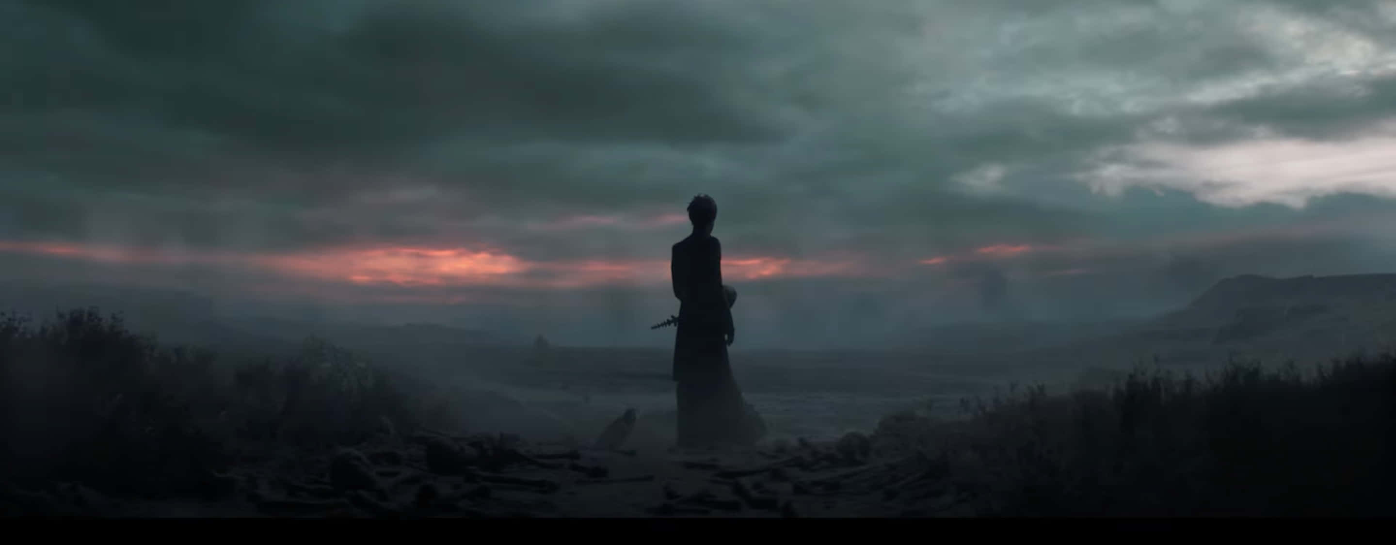 Solitary Figure, ruins, dusk, 2K Desktop Wallpaper