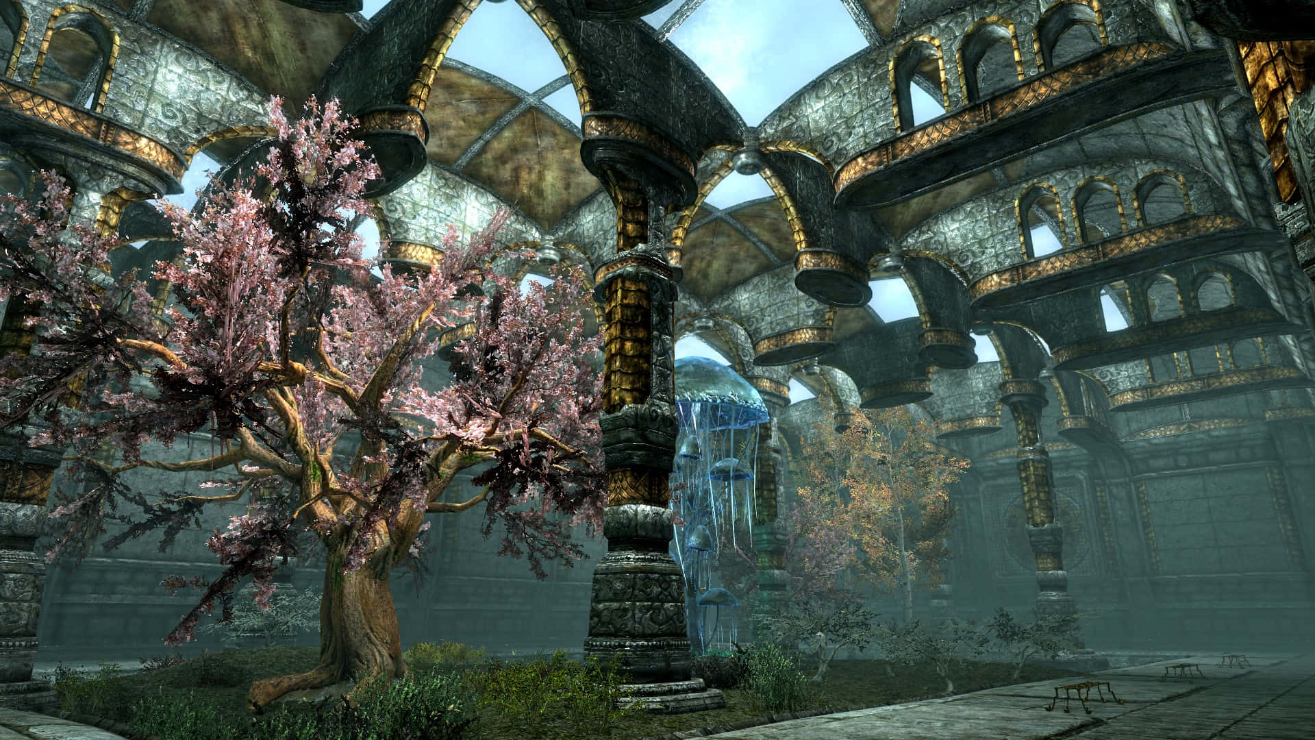Solitude, Skyrim, cherry tree, Full HD Desktop Wallpaper