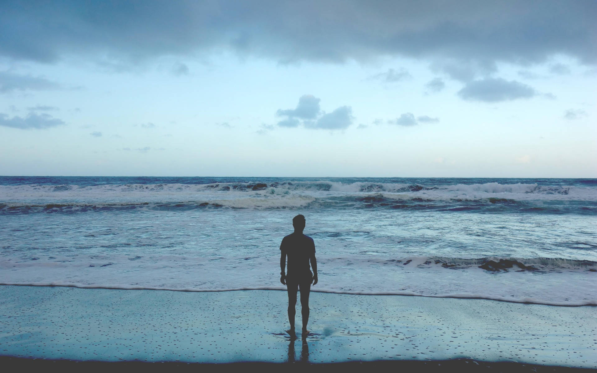 Solitude, seashore, silhouette, Full HD Desktop Wallpaper