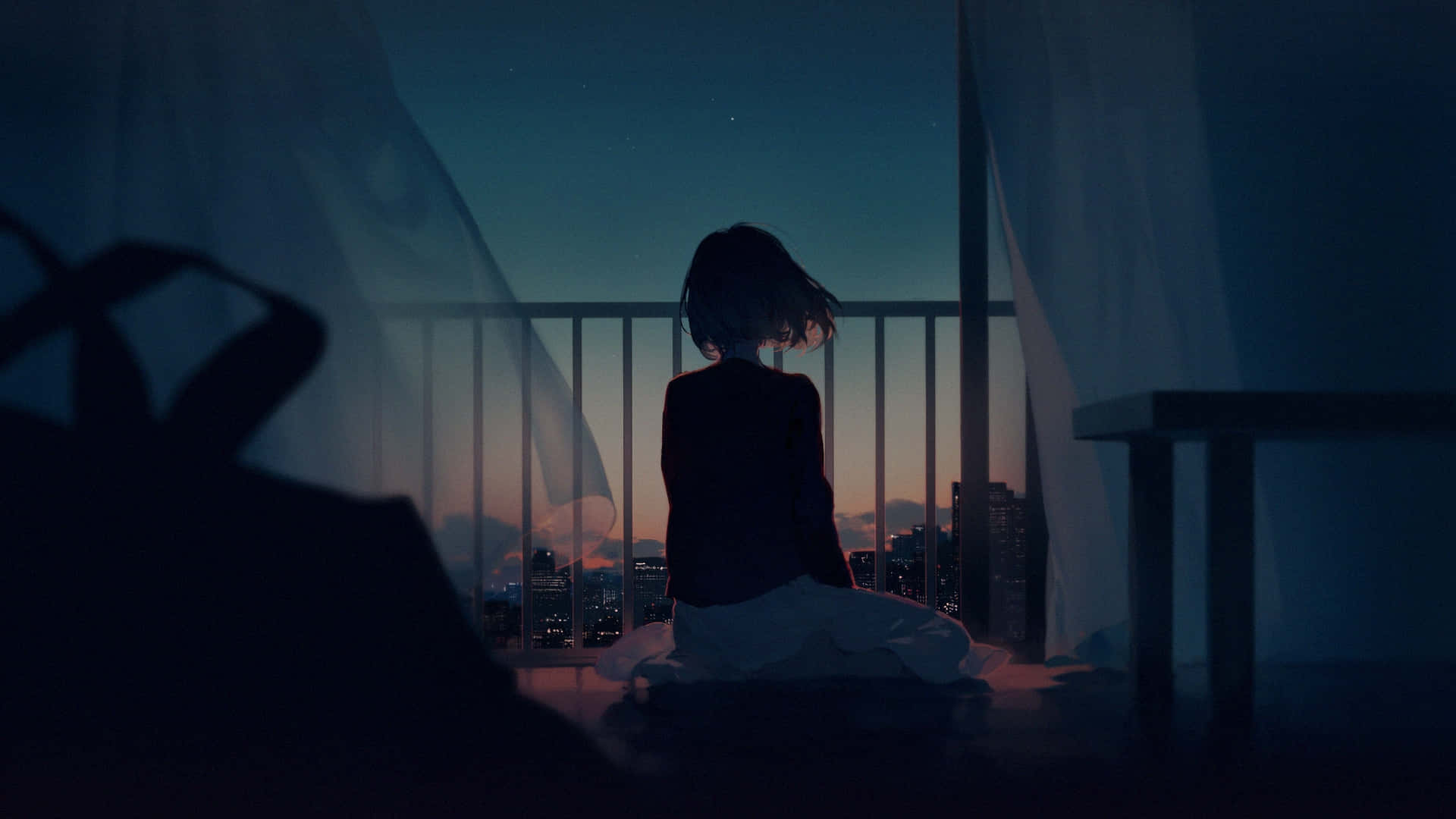 Solitude, sunset, anime style, Full HD Desktop Wallpaper