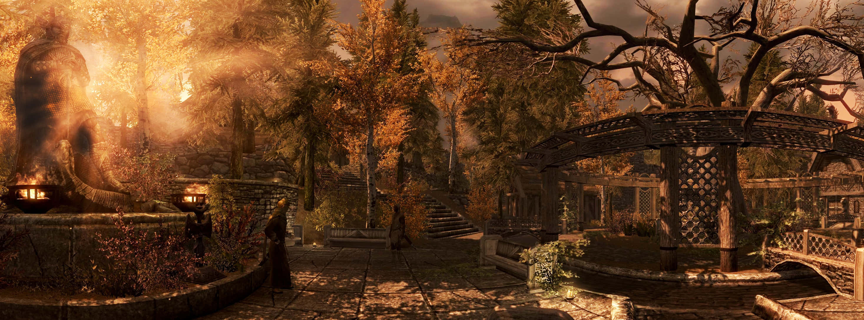 Skyrim, Whiterun, golden sunset light, 2K Desktop Wallpaper