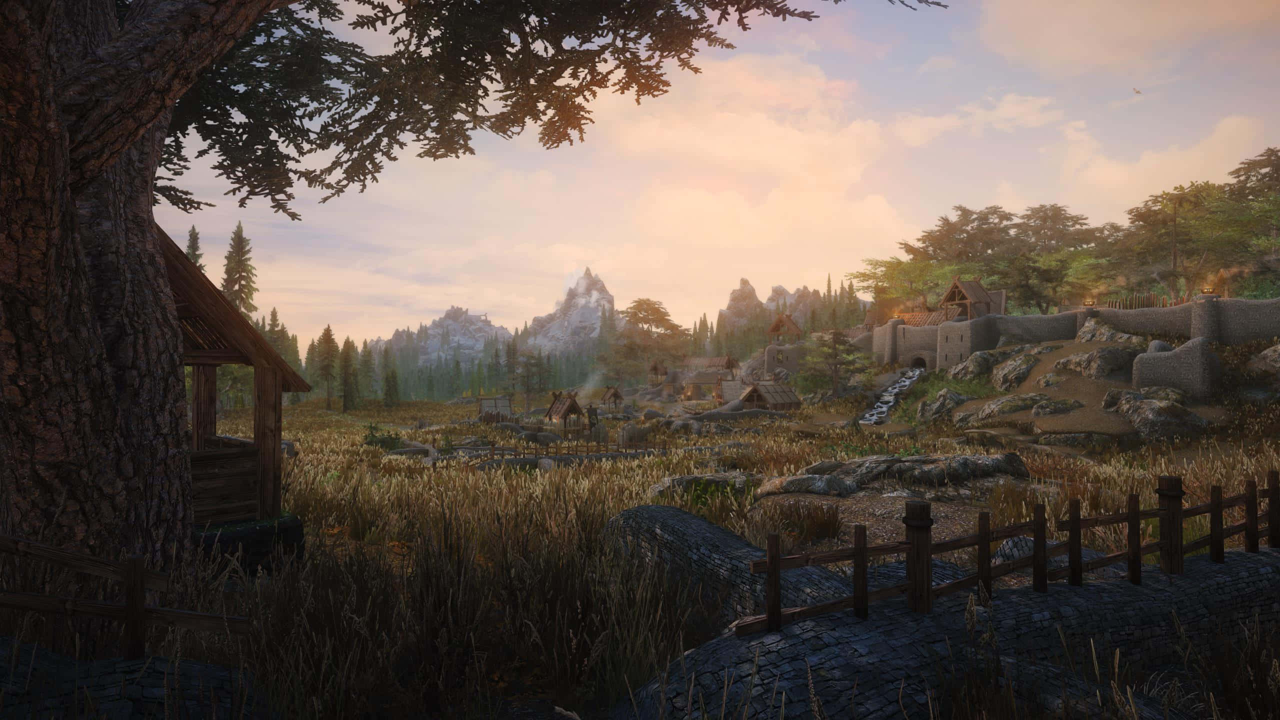 Skyrim, Whiterun, rustic village, 2K Desktop Wallpaper