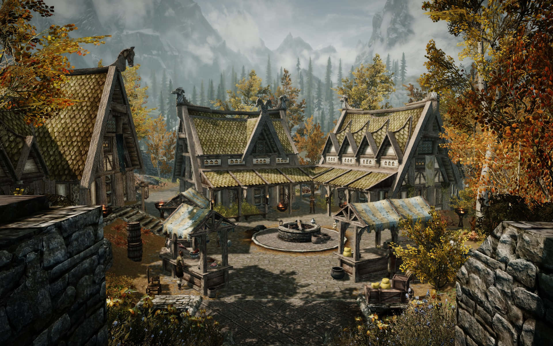 Skyrim, Whiterun, autumnal woods, Full HD Desktop Wallpaper