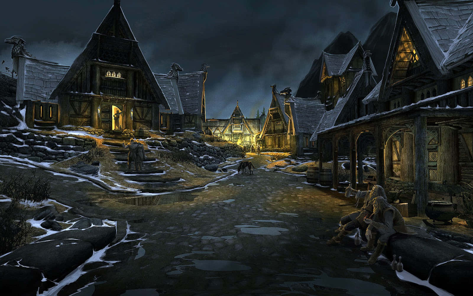 Whiterun, Skyrim, snowy medieval village, HD Desktop Wallpaper