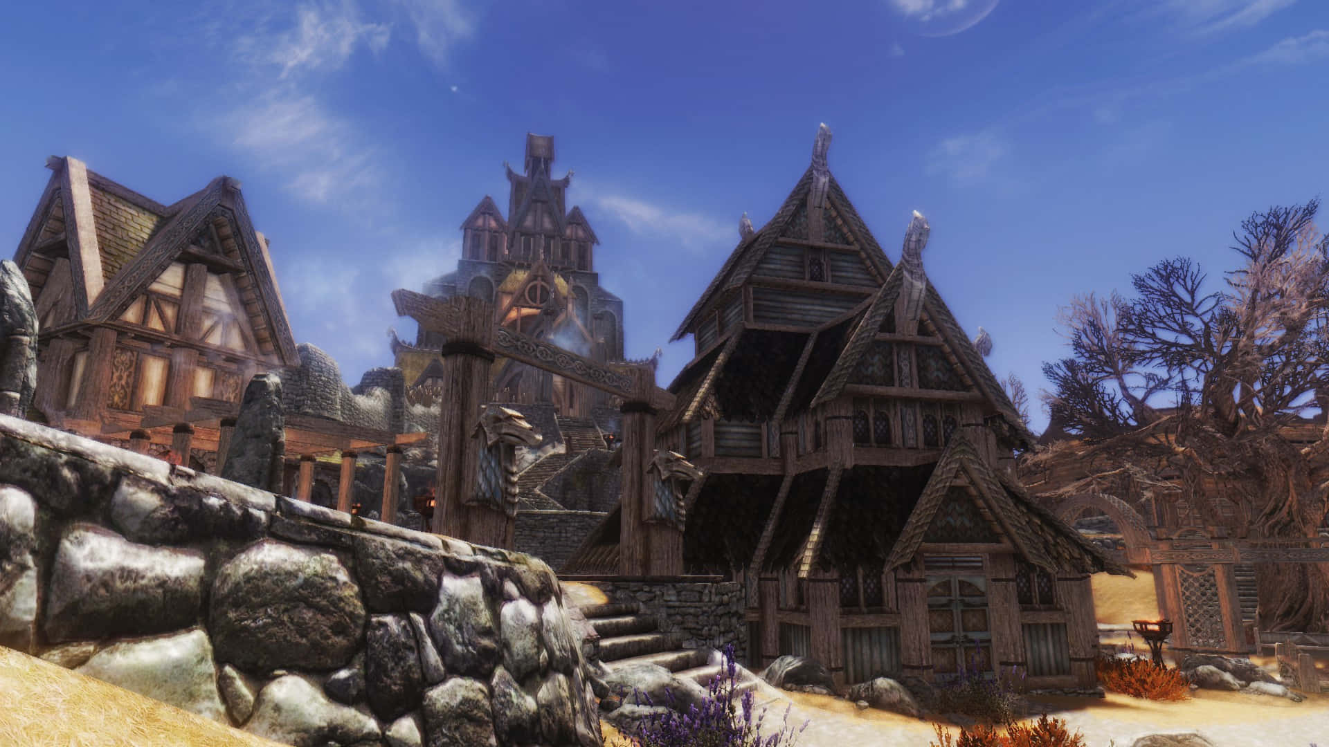 Skyrim, Whiterun, timber-framed houses, Full HD Desktop Wallpaper