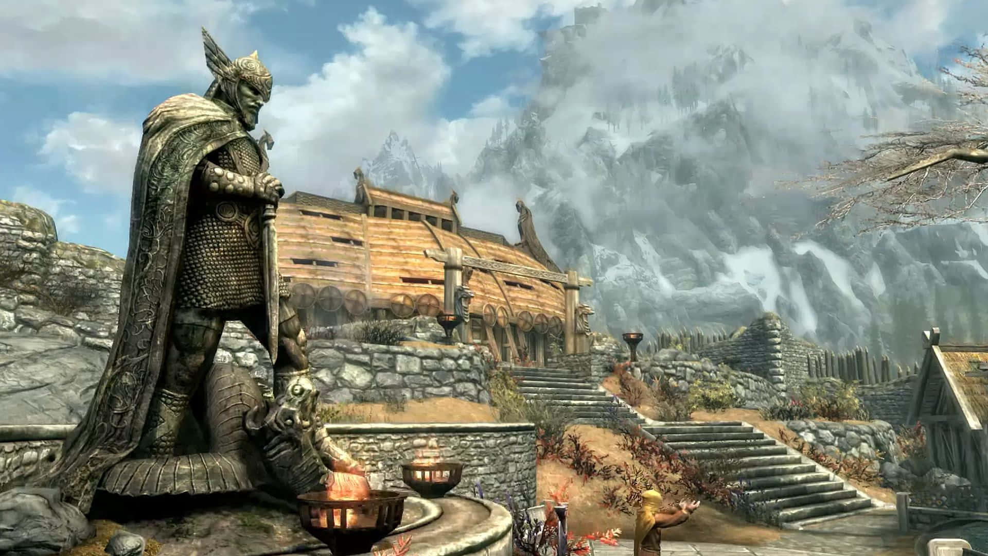 Skyrim, Whiterun, knight statue, Full HD Desktop Wallpaper