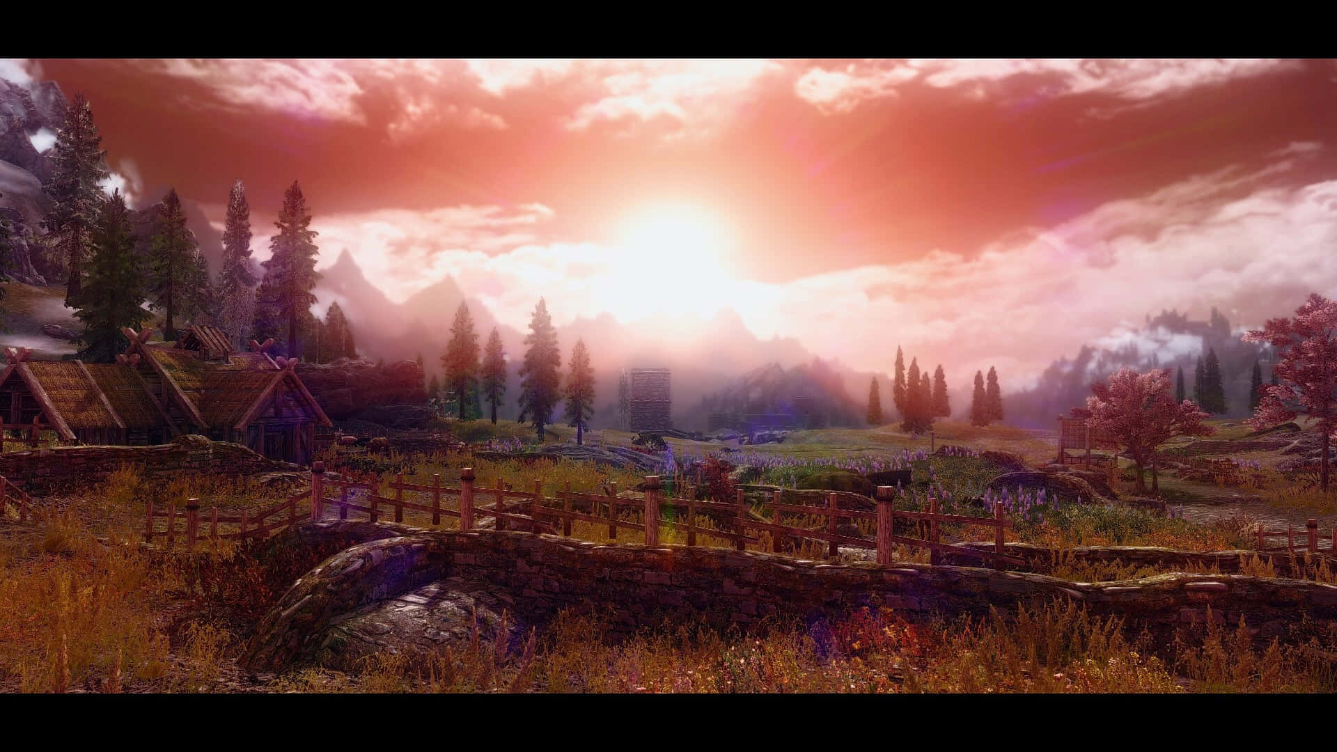 Whiterun, Skyrim, sunset, Full HD Desktop Wallpaper