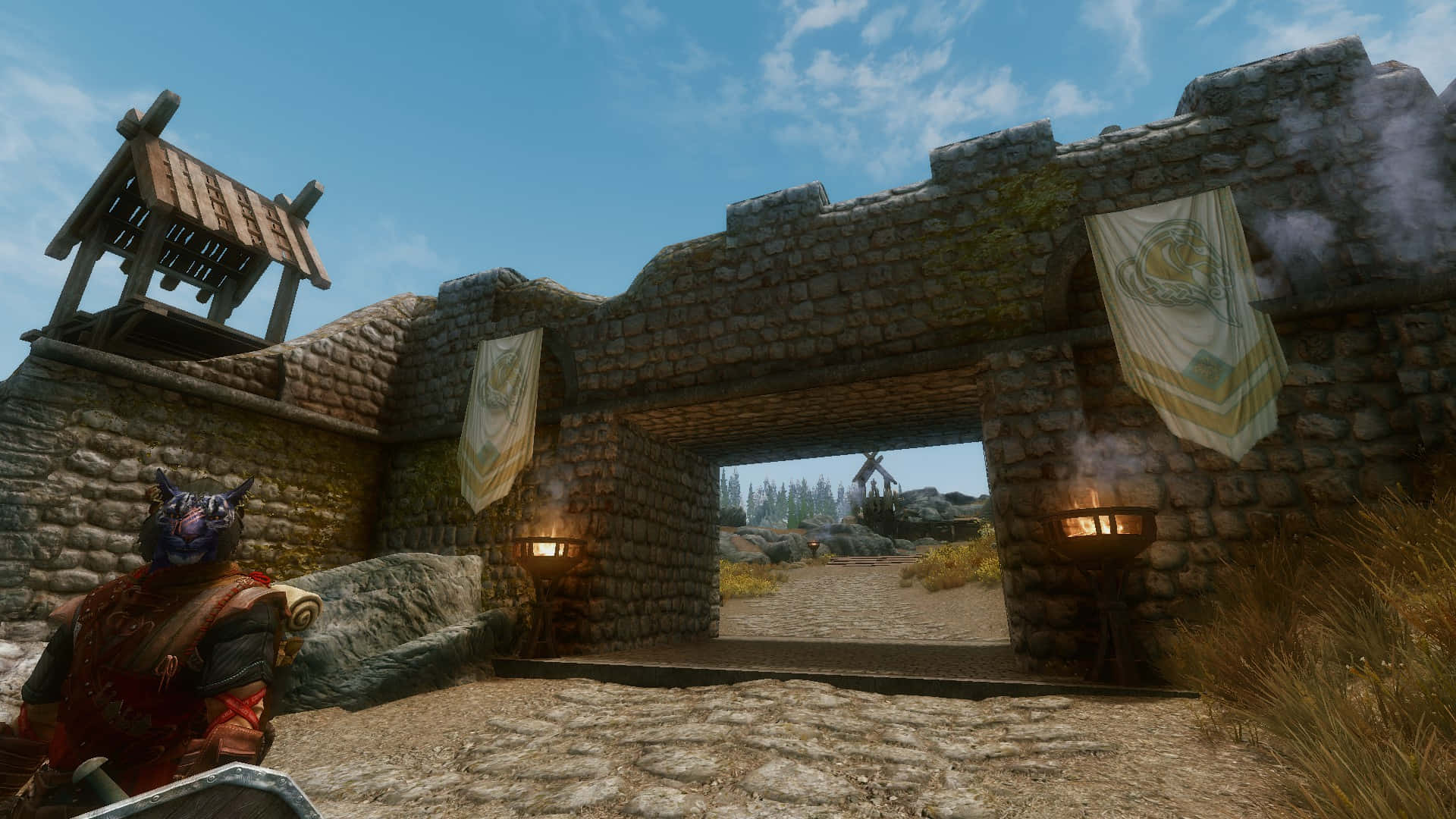 Whiterun, Skyrim, stone castle gate, Full HD Desktop Wallpaper