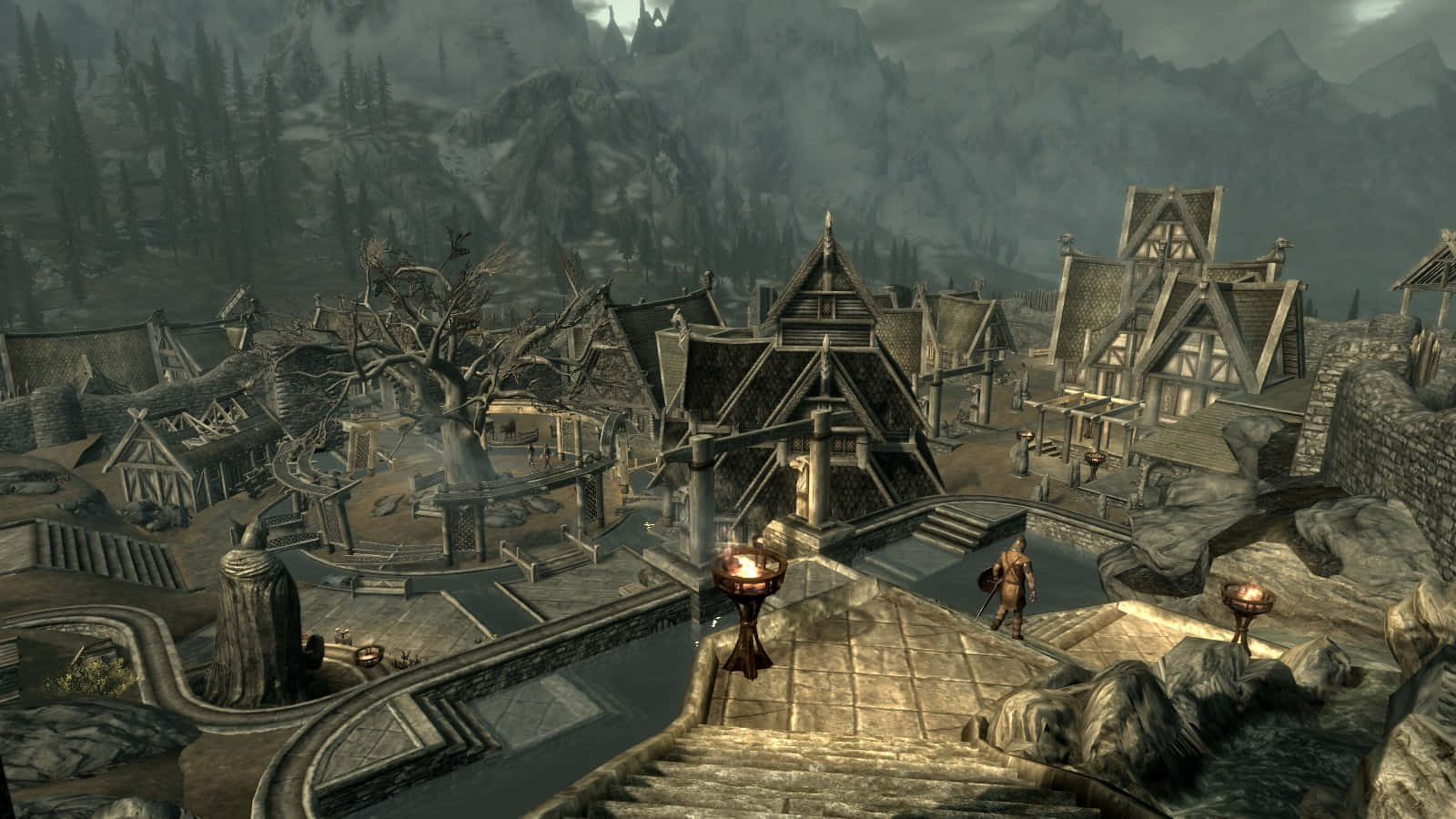 Skyrim, Whiterun, stone buildings, HD Desktop Wallpaper