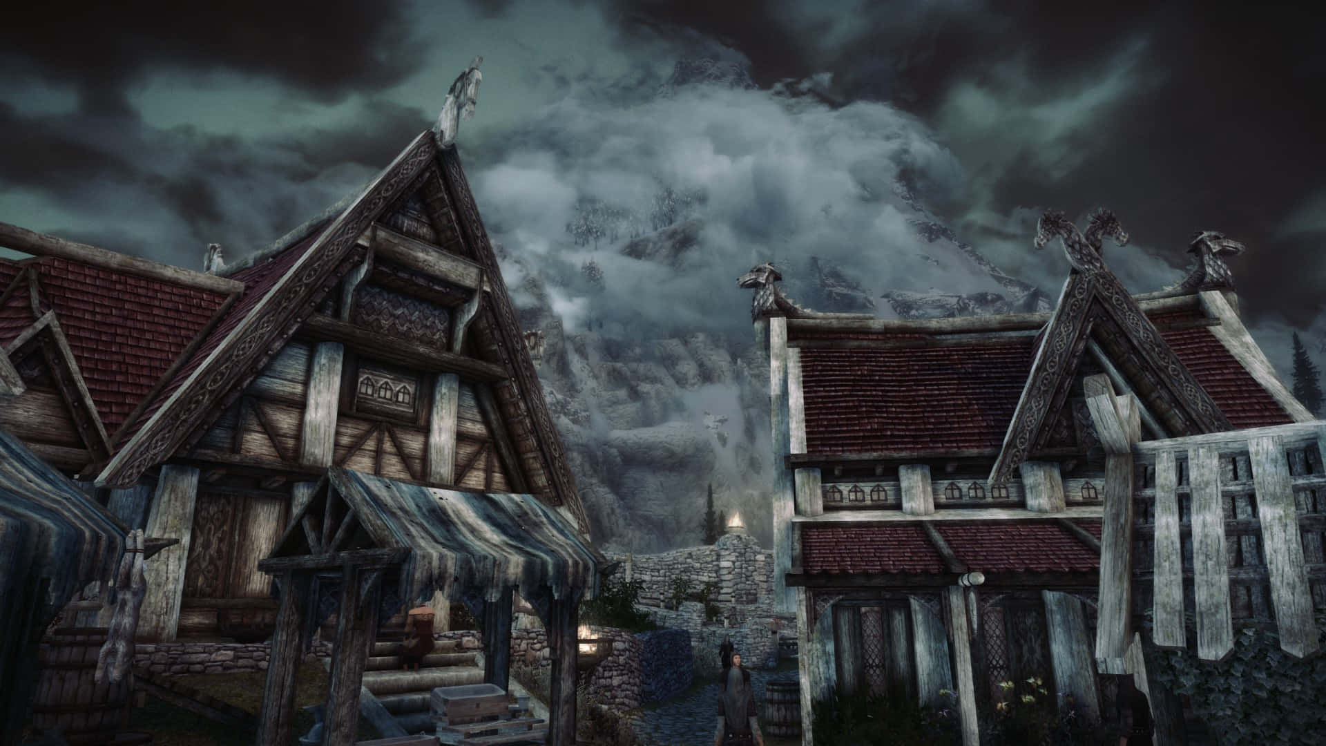 Skyrim, Whiterun, red roofs, Full HD Desktop Wallpaper
