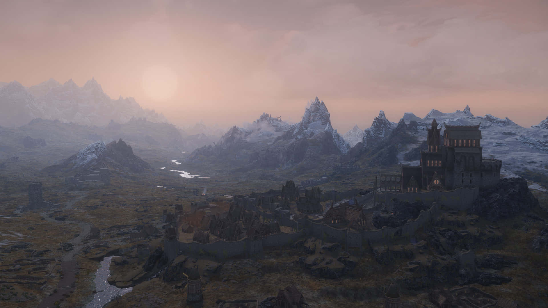 Skyrim, Whiterun, twilight sky, Full HD Desktop Wallpaper