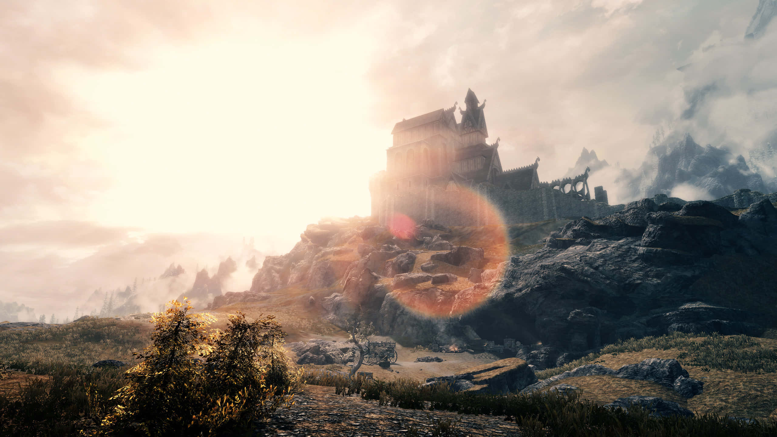Skyrim Whiterun, Whiterun, golden sunrise light, 2K Desktop Wallpaper