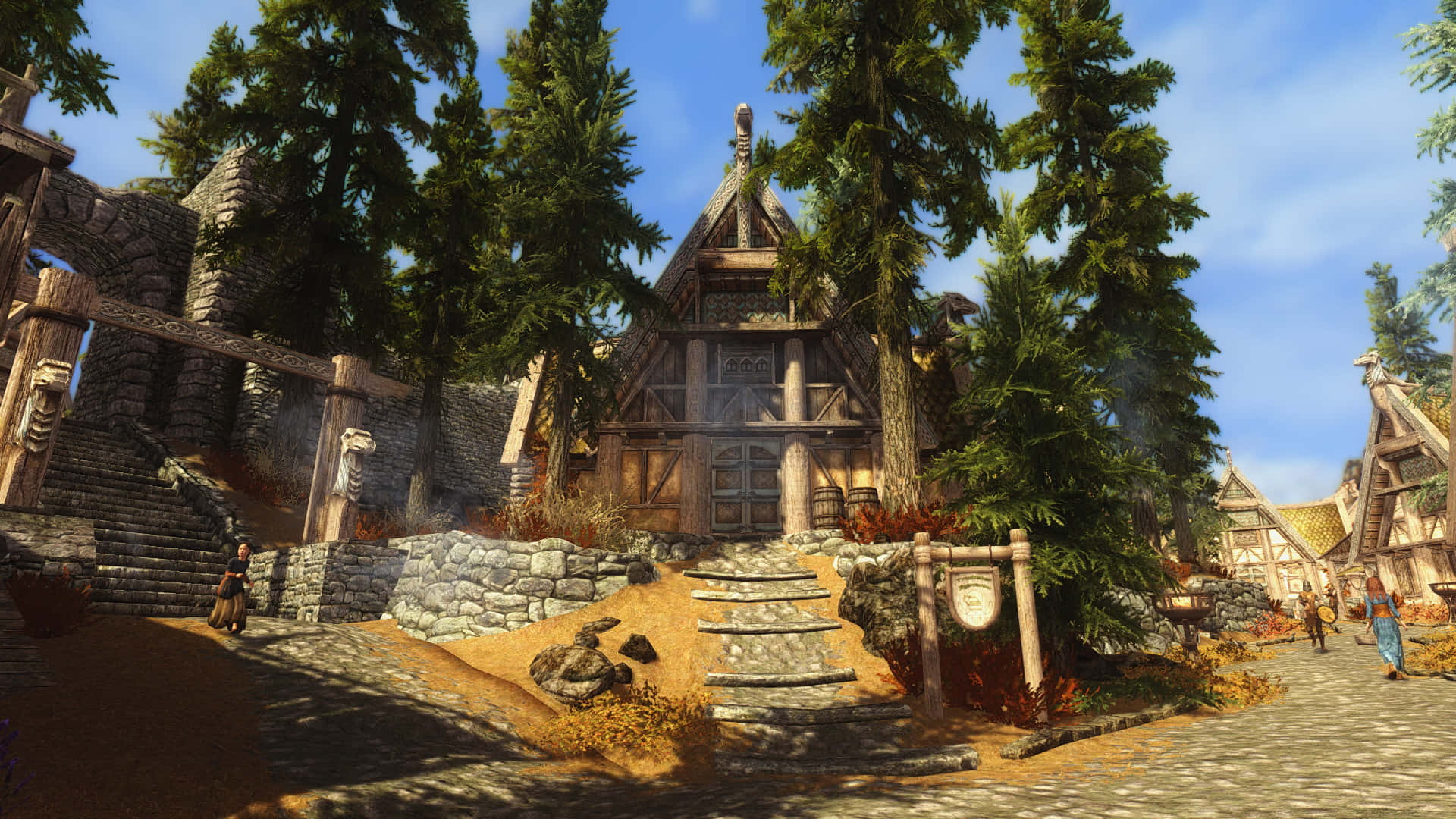Skyrim, Whiterun, timber-framed houses, Full HD Desktop Wallpaper