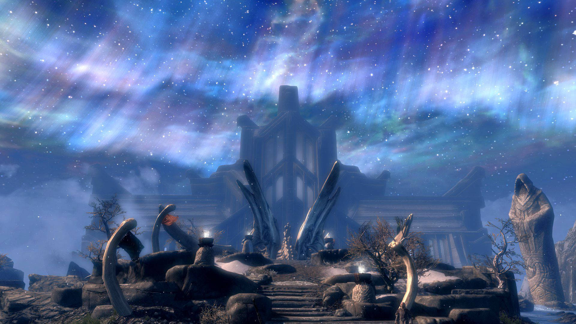 Whiterun, Skyrim, vibrant starry sky, Full HD Desktop Wallpaper