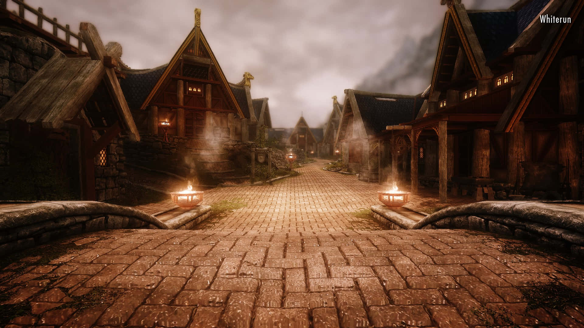 Whiterun, Skyrim, stone cottages, Full HD Desktop Wallpaper