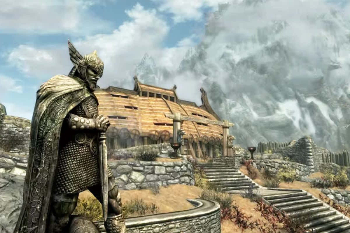 Skyrim, Warrior, Whiterun, SD Desktop Wallpaper