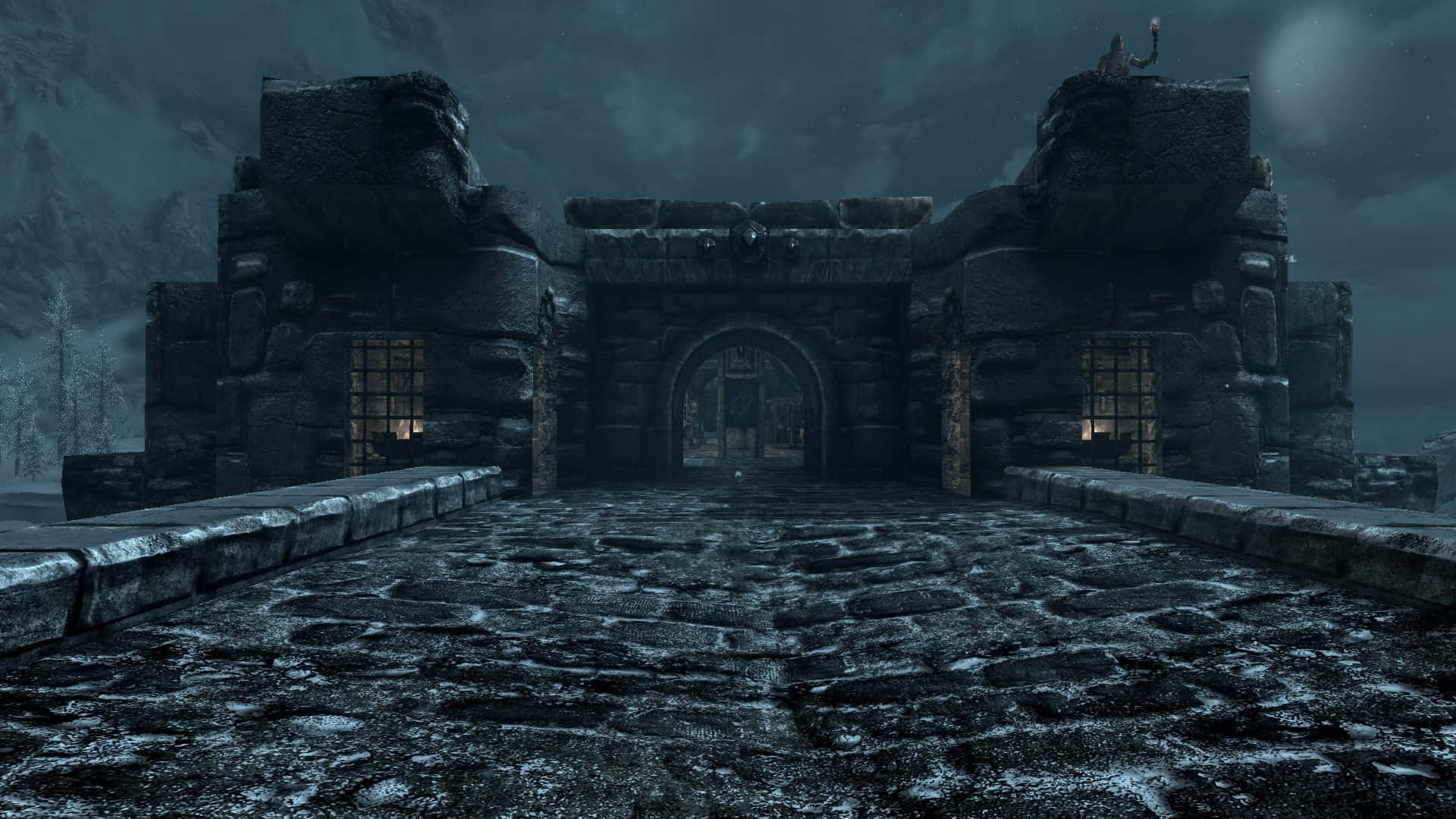 Skyrim, Windhelm, stormy night sky, Full HD Desktop Wallpaper