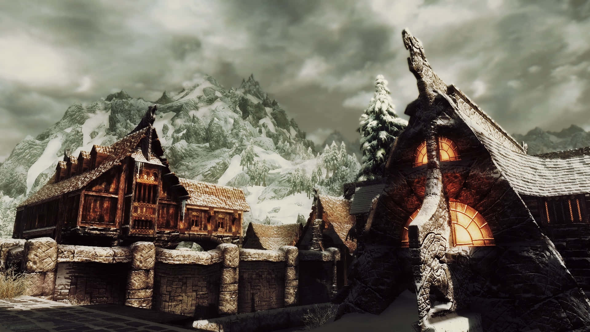 Skyrim, Windhelm, snow-covered, Full HD Desktop Wallpaper