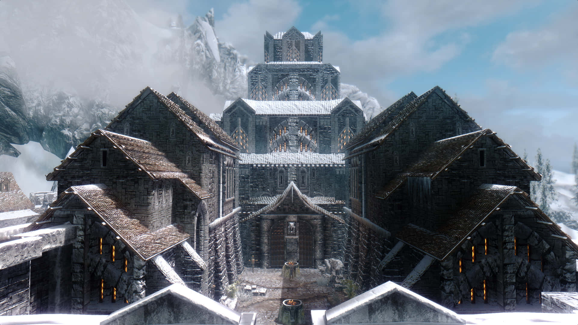 Skyrim, Windhelm, stone buildings, Full HD Desktop Wallpaper