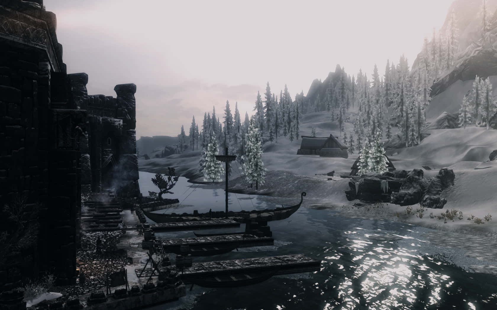 Skyrim, Windhelm, snowy mountain village, HD Desktop Wallpaper