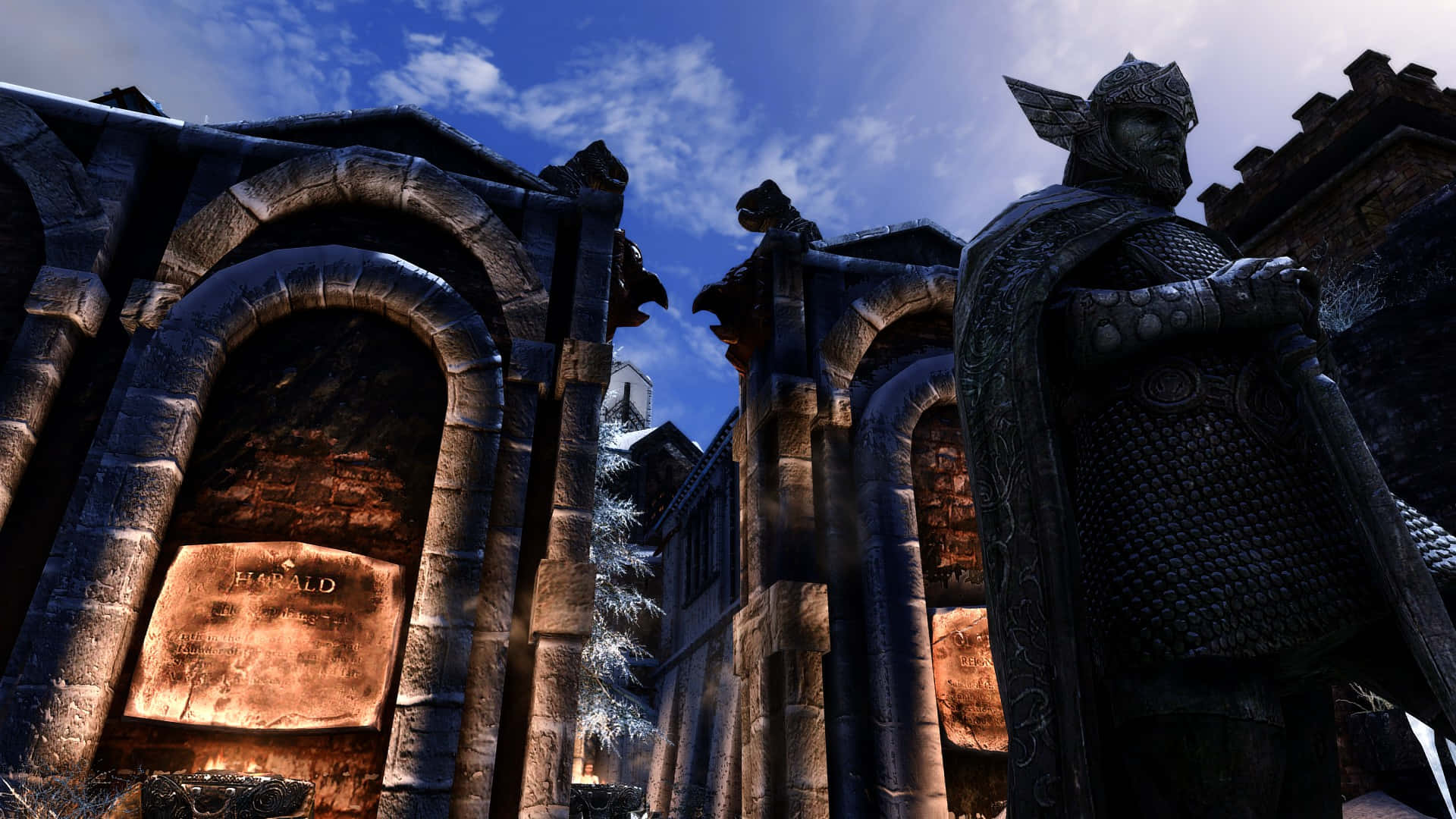 Skyrim Windhelm, knight, ornate armor, Full HD Desktop Wallpaper