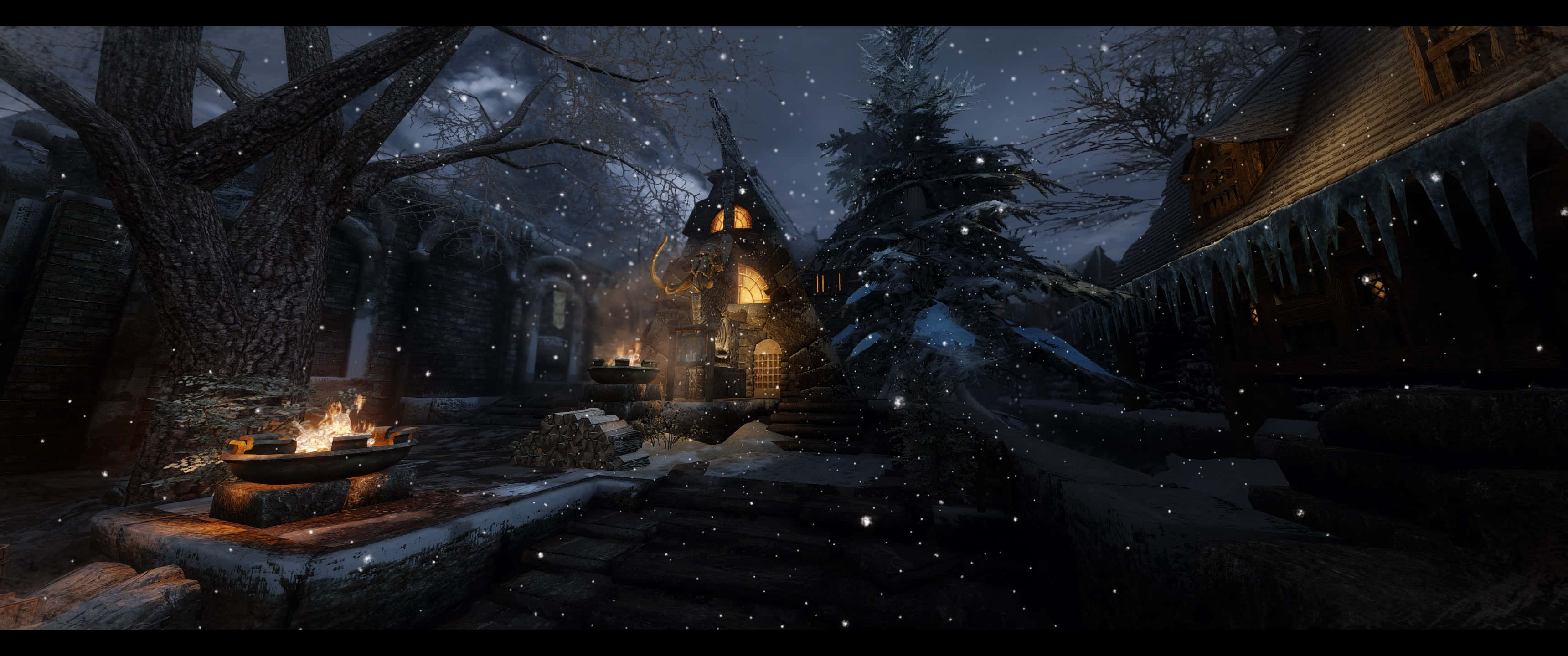 Skyrim, Windhelm, dusk, 2K Desktop Wallpaper