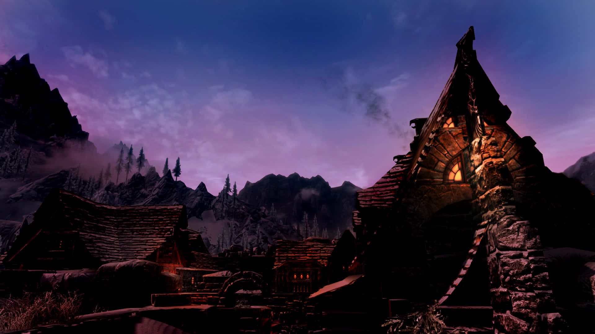 Skyrim, Windhelm, twilight sky, Full HD Desktop Wallpaper