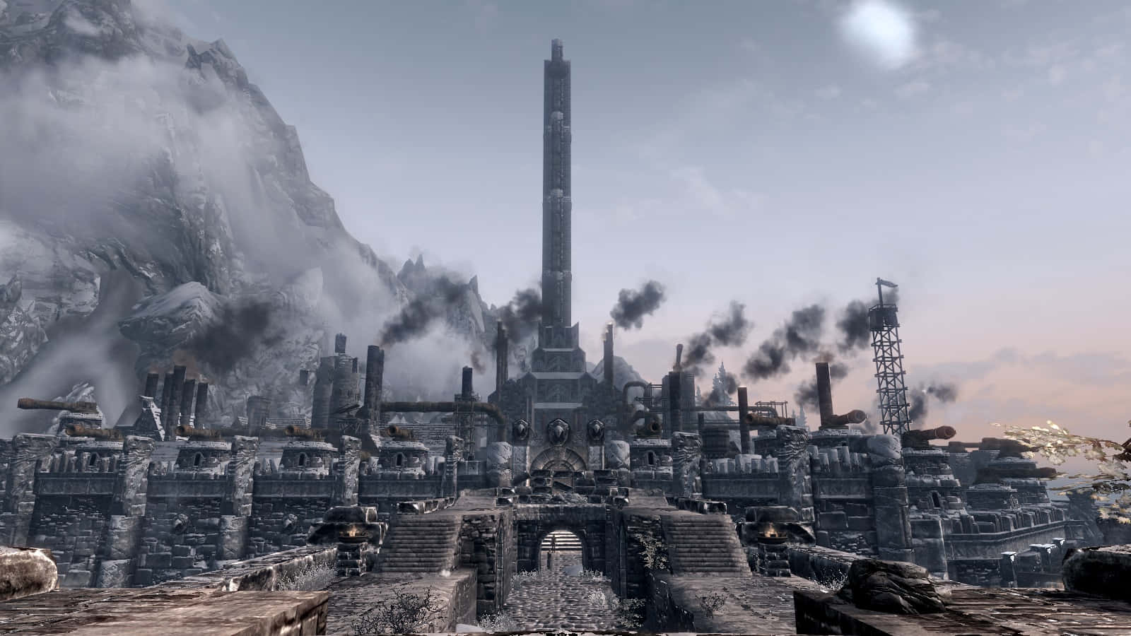 Skyrim, Windhelm, snow-capped mountains, HD Desktop Wallpaper