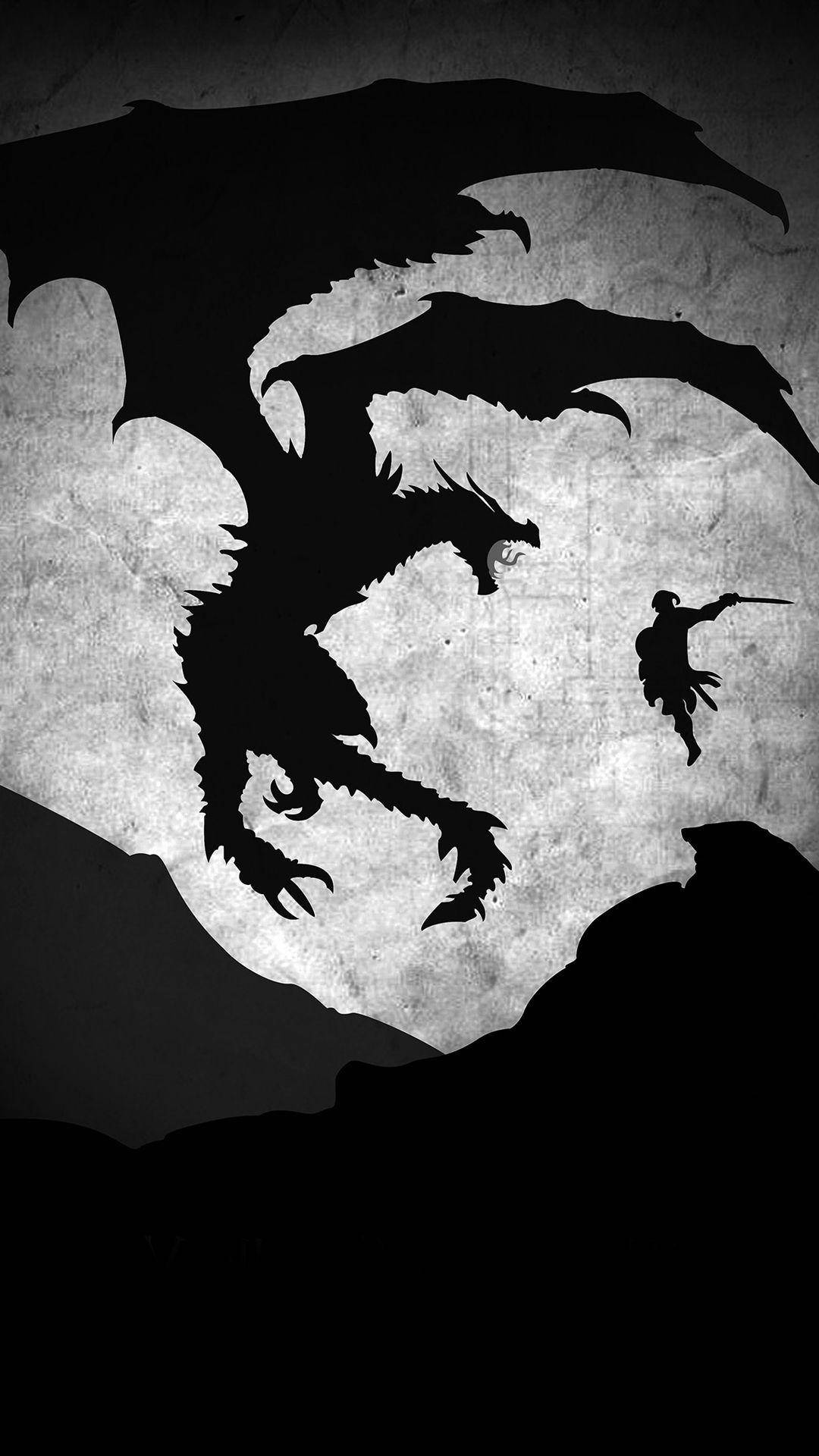 Skyrim, dragon, lone warrior, Full HD Phone Wallpaper