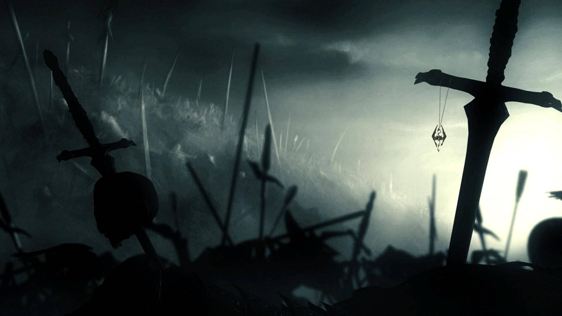 Skyrim, swords, skulls, Full HD Desktop Wallpaper