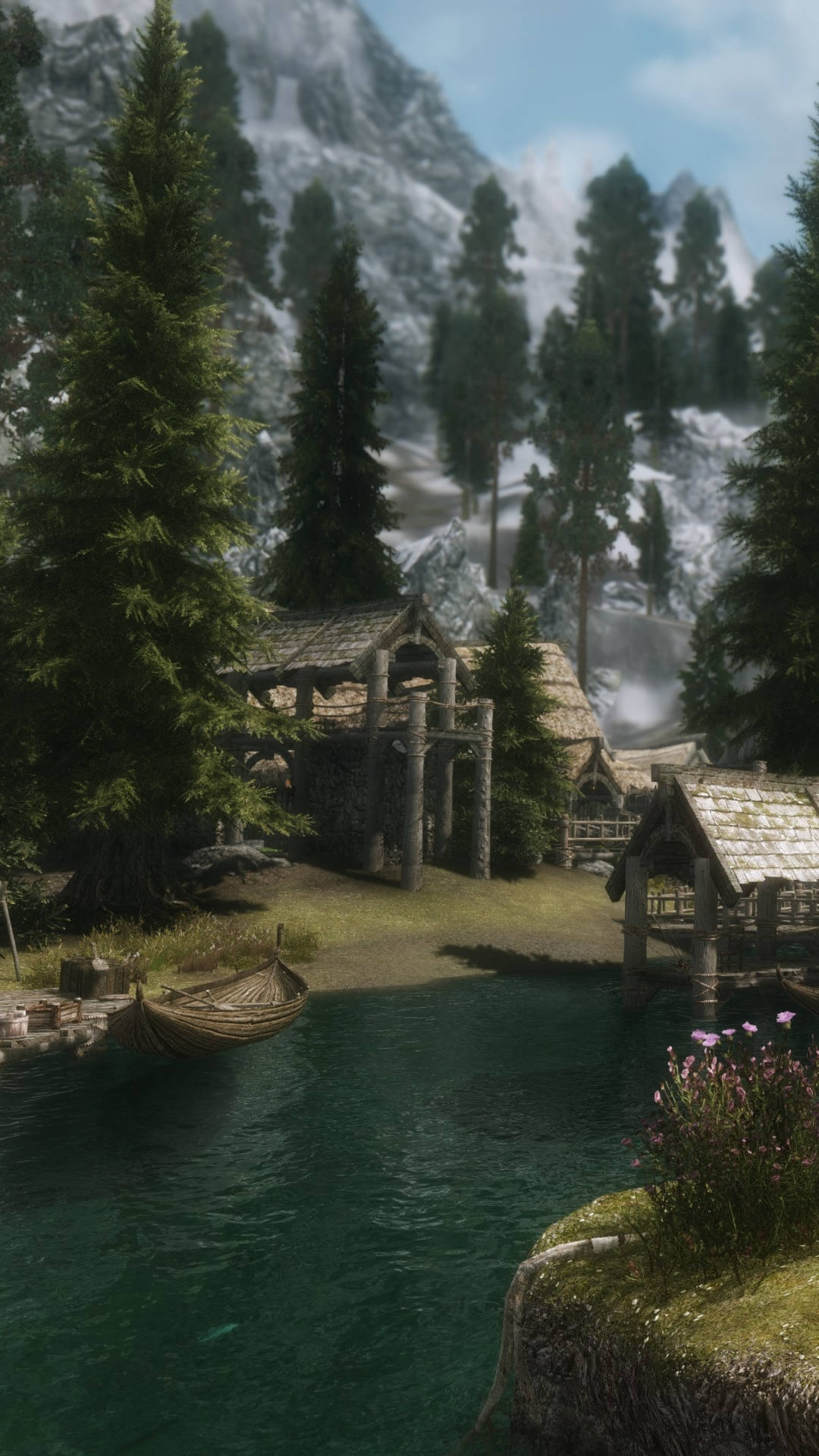 Skyrim, iPhone, forest village, Full HD Phone Wallpaper