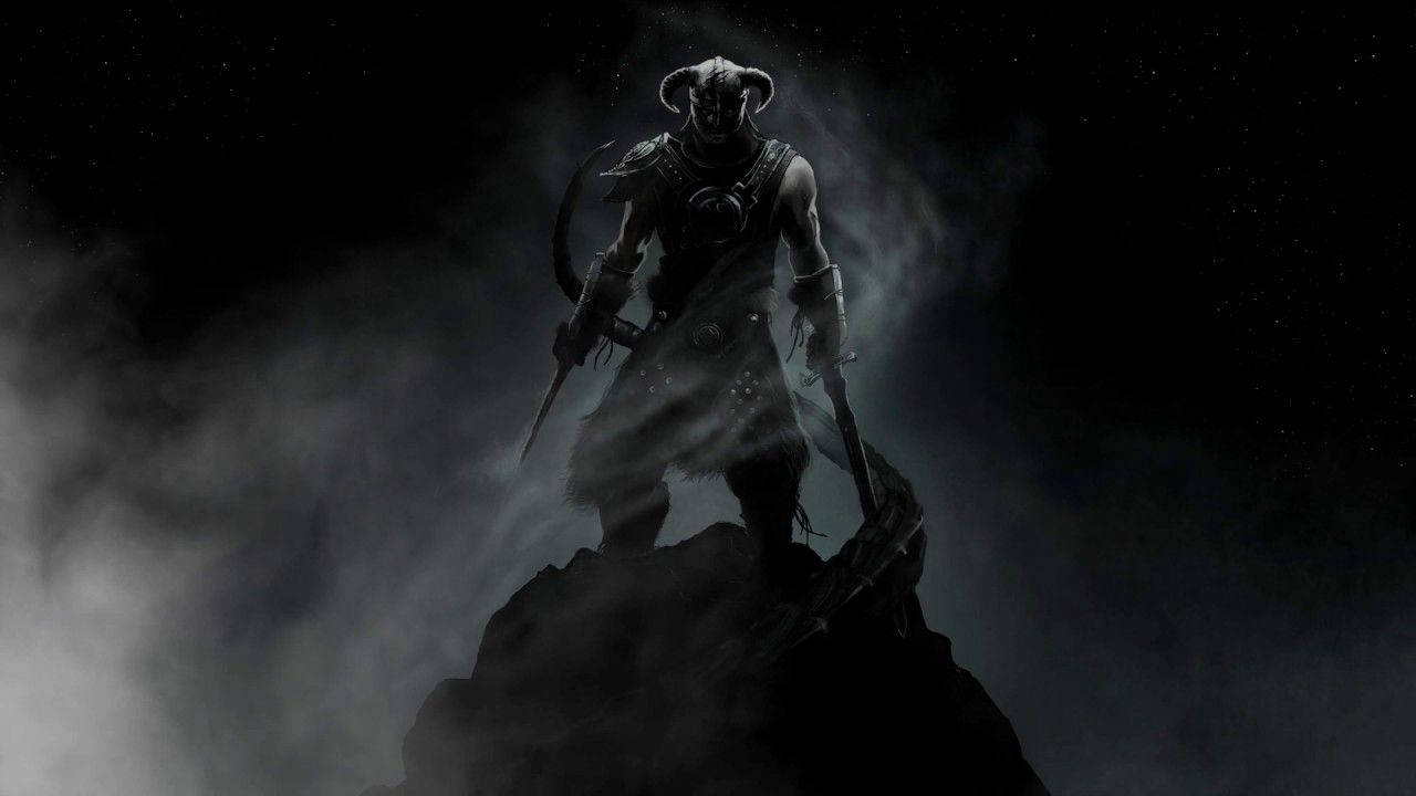 Skyrim, horned warrior, dark armor, HD Desktop Wallpaper