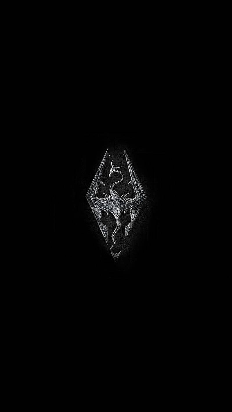 Skyrim, 4K, glowing silver dragon emblem, HD Phone Wallpaper