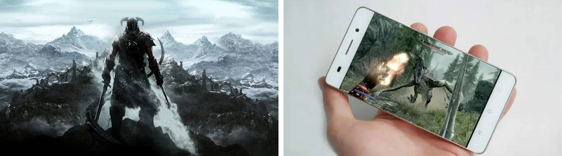 Skyrim, phone, snowy mountain peak, SD Desktop Wallpaper