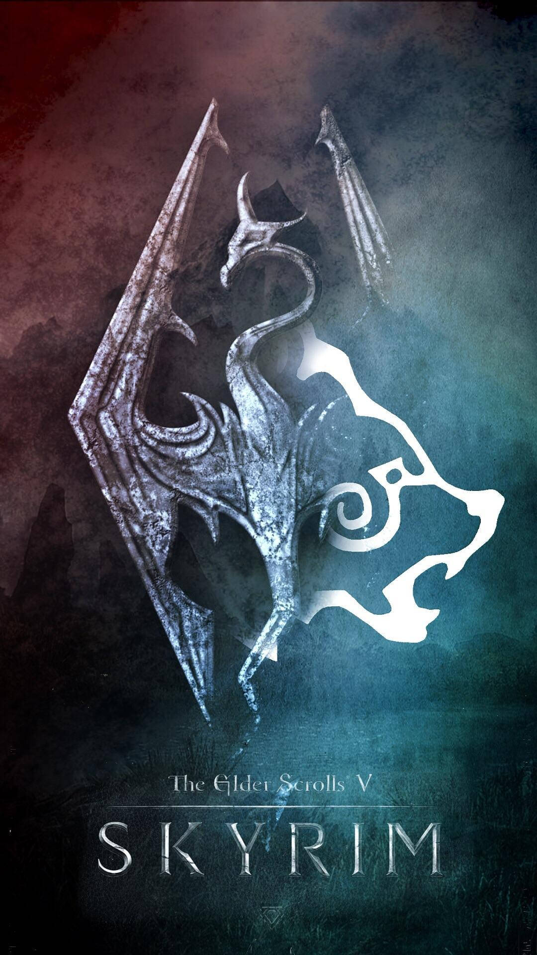 Skyrim, silver dragon emblem, ornate wings, Full HD Phone Wallpaper