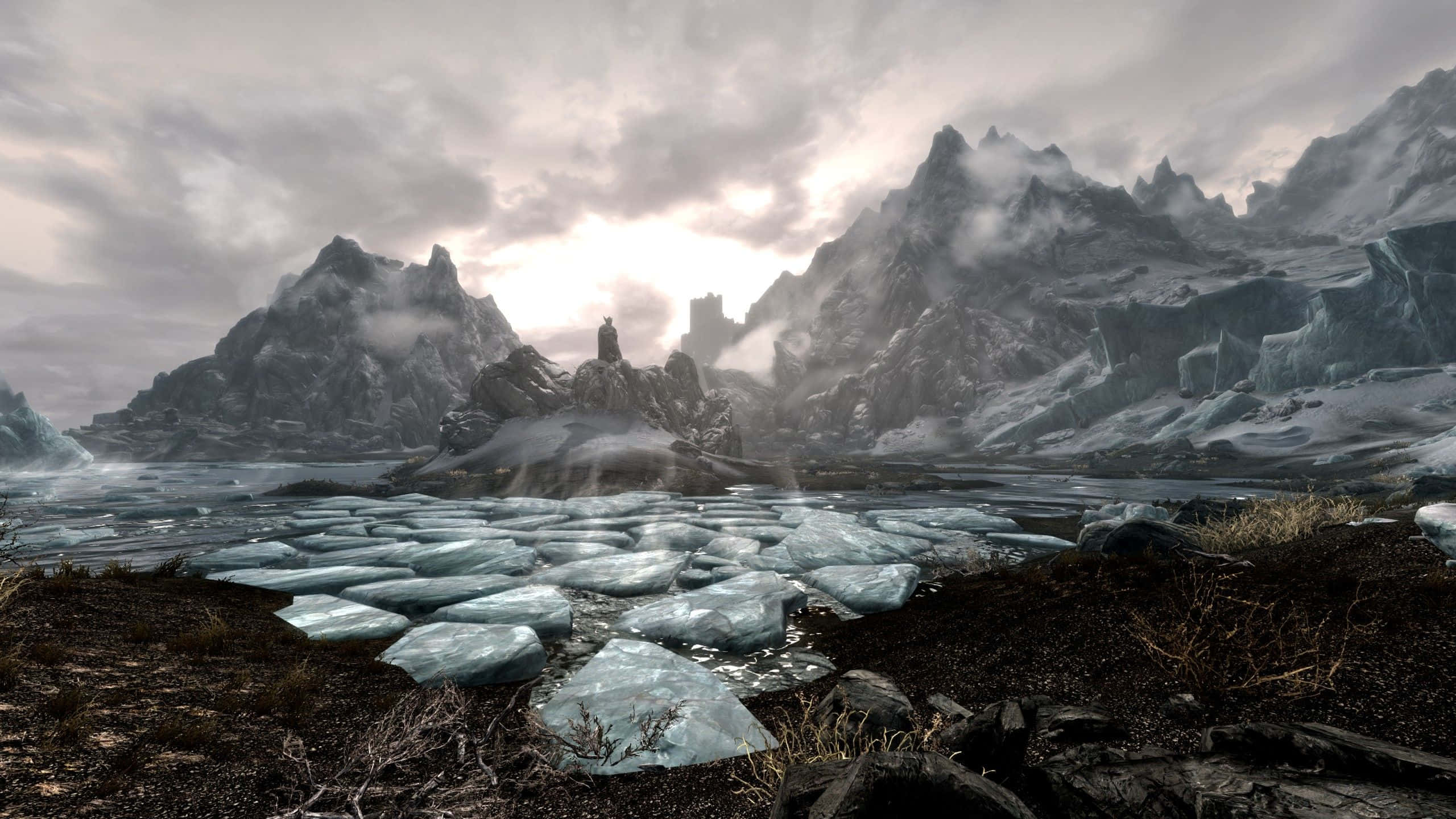 Skyrim, 2560 x 1440, frozen lake, 2K Desktop Wallpaper