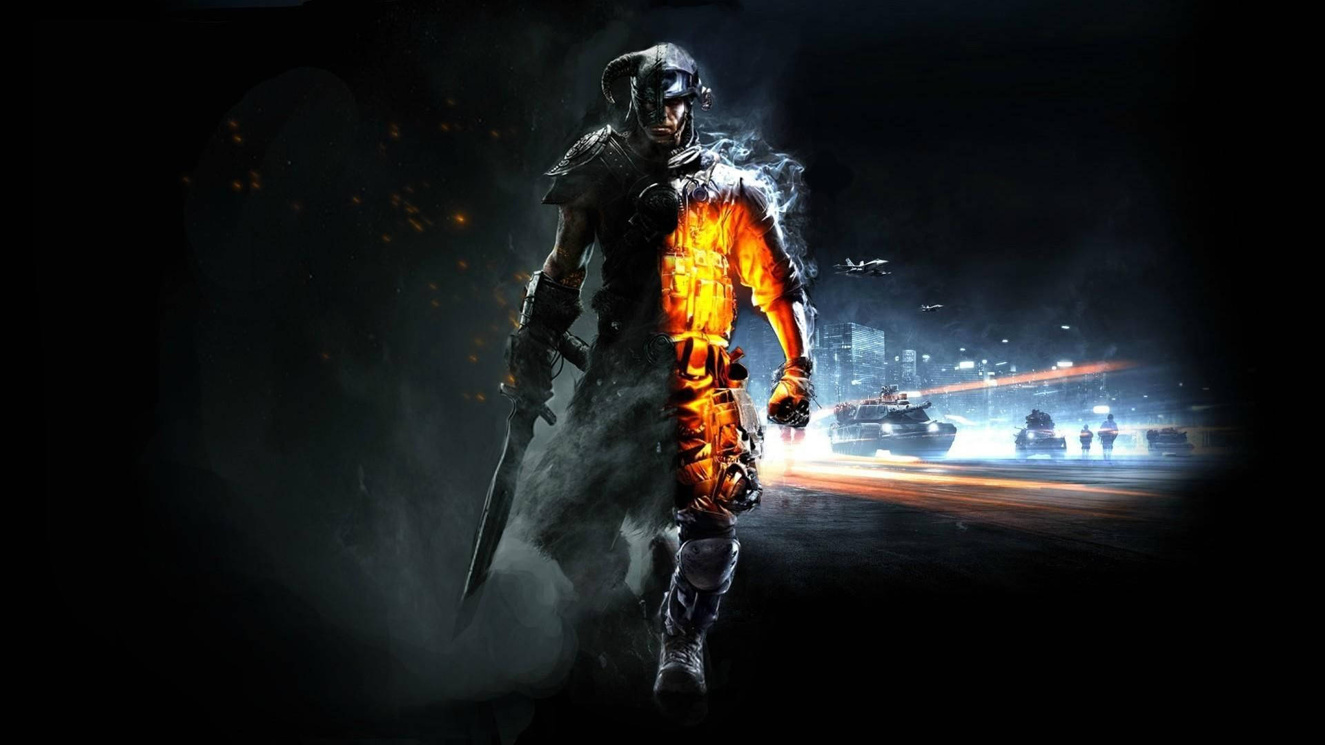 Skyrim, Fire Warrior, glowing orange torso, Full HD Desktop Wallpaper